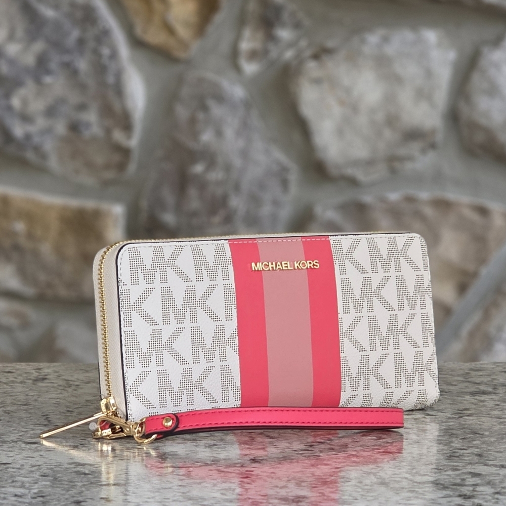 Michael Kors Jet Set Logo Center Stripe Wristlet Wallet